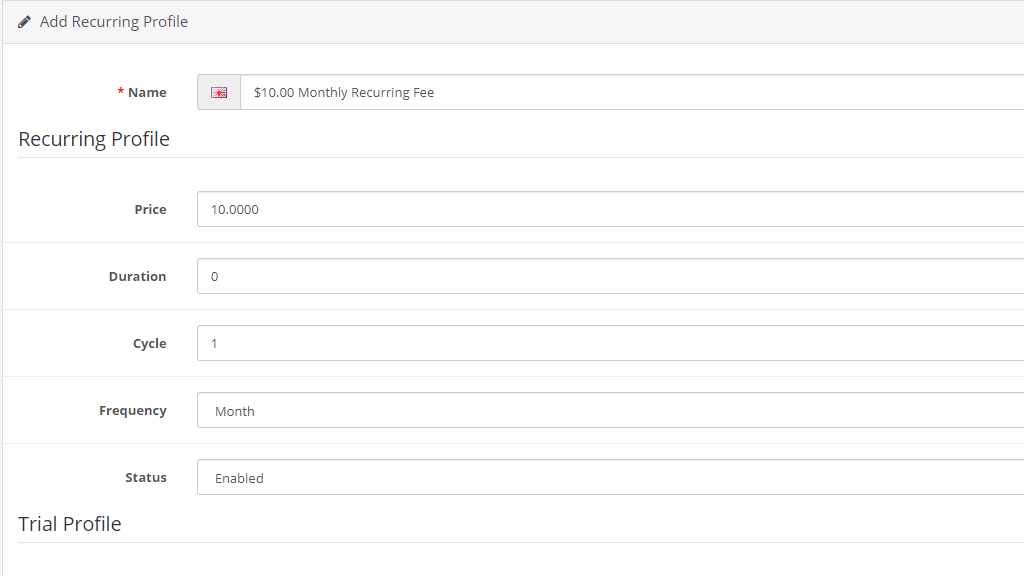 Configuring Recurring Profile settings