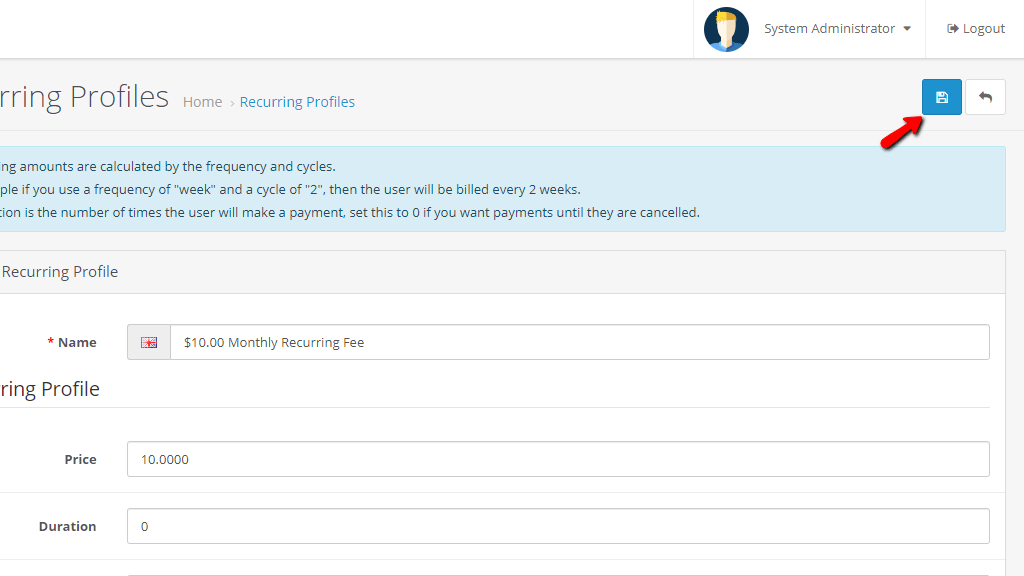 Saving the Recurring Profile