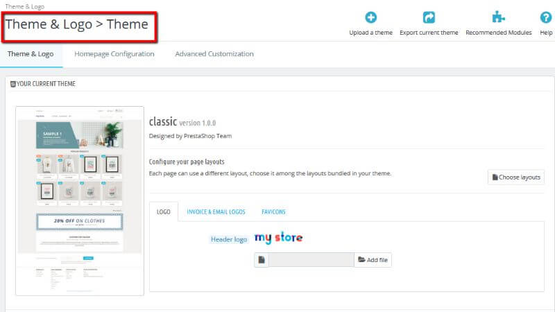 Theme and Logo page overview