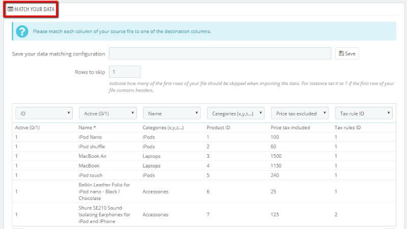 Match your data in the CSV