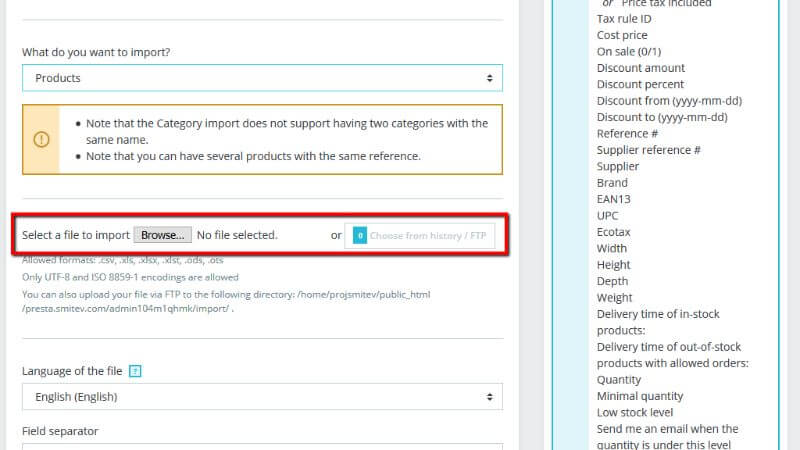 Select a file to import