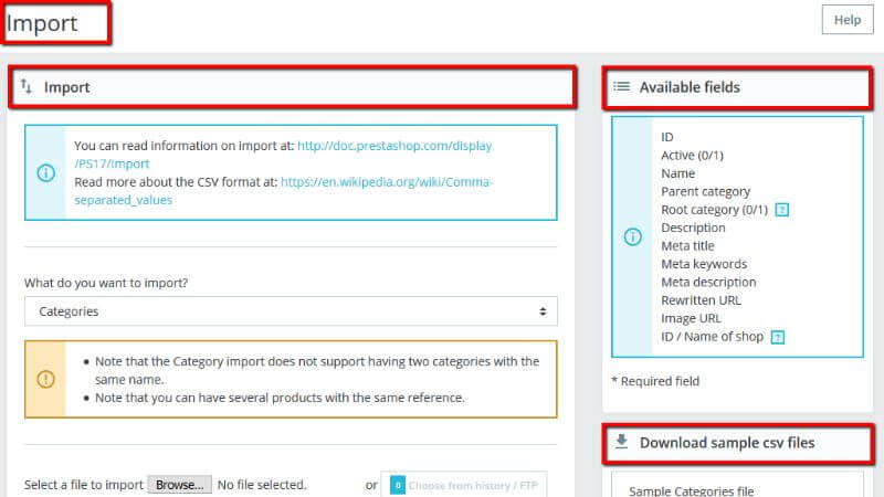 Structure of the Import page