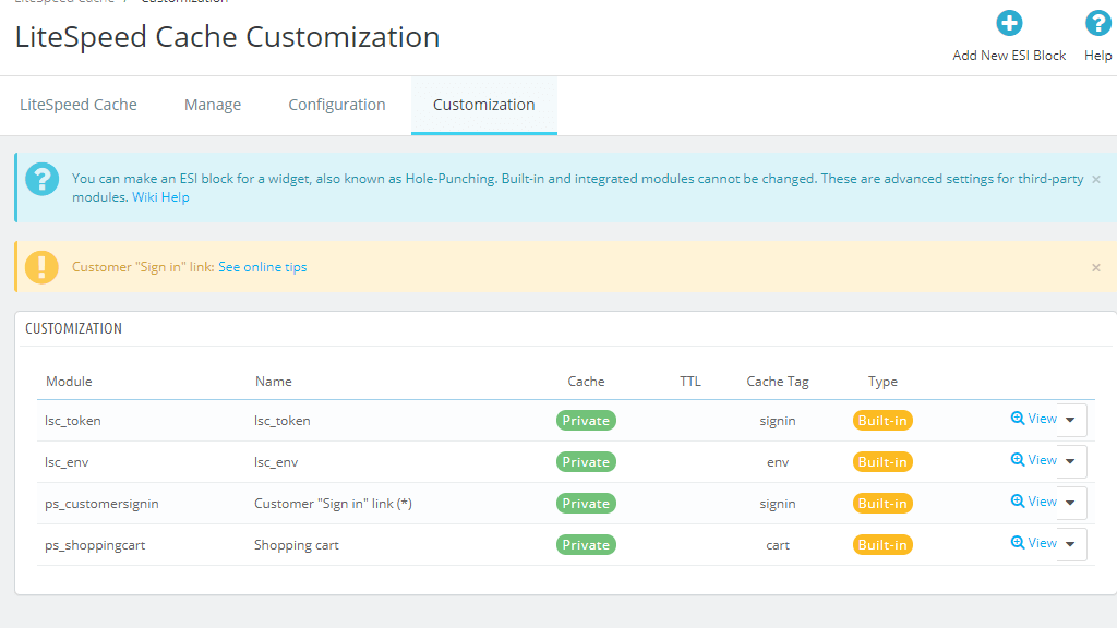 PrestaShop LiteSpeed Cache module customization