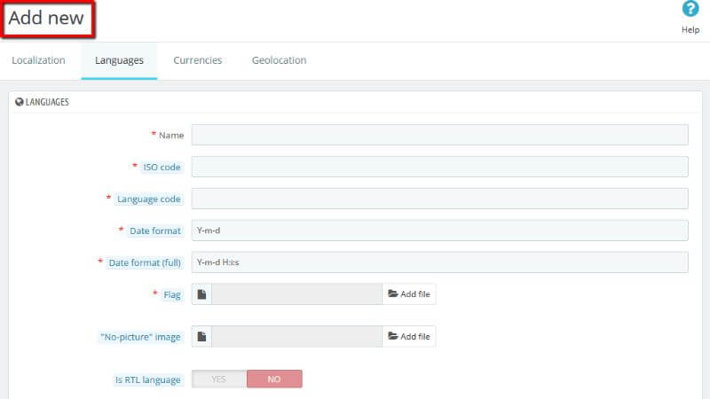 Add new Language page overview