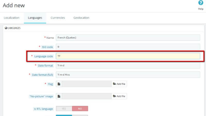 Configuring the Language code