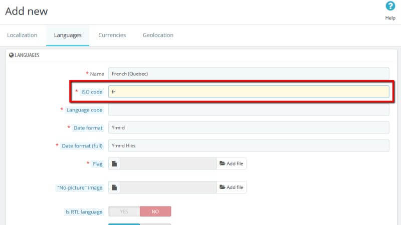 Configuring the Language ISO code