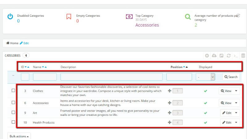 Category page structure
