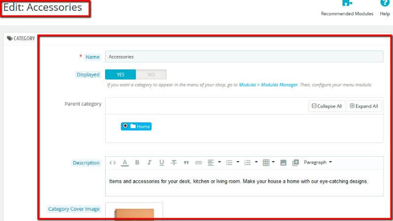 Edit existing category page overview
