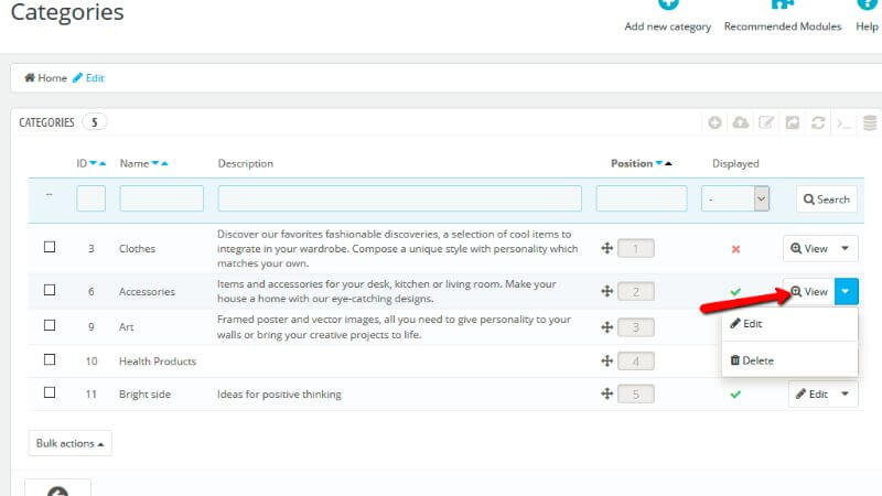 Edit existing category