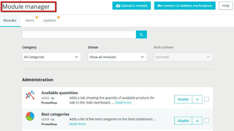 Module manager page overview