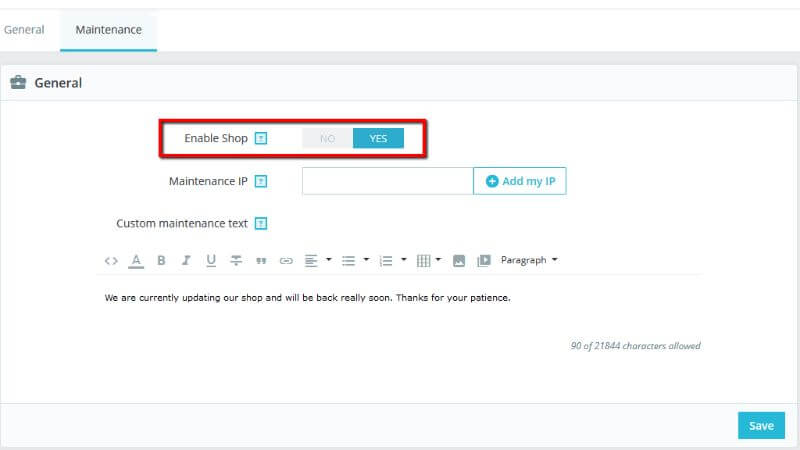 Enable Shop option