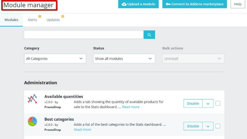 Module Manager Page overview