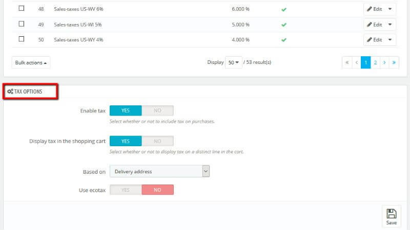 The tax options section
