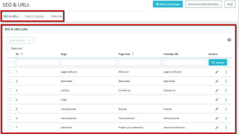 SEO and URLs page overview