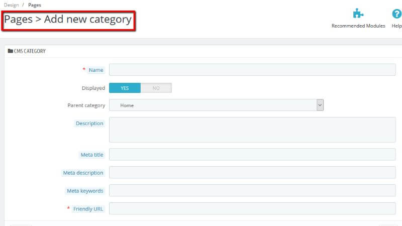 Add new category page