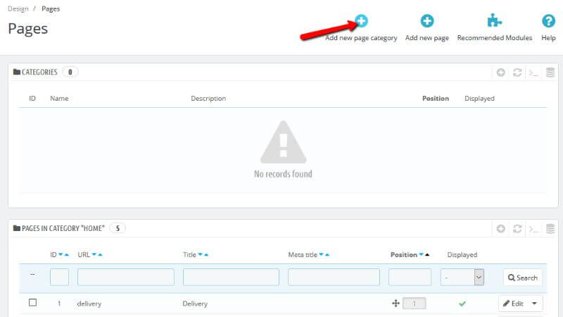 Adding new page category