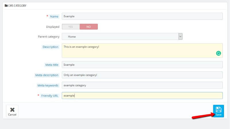 Saving the new page category