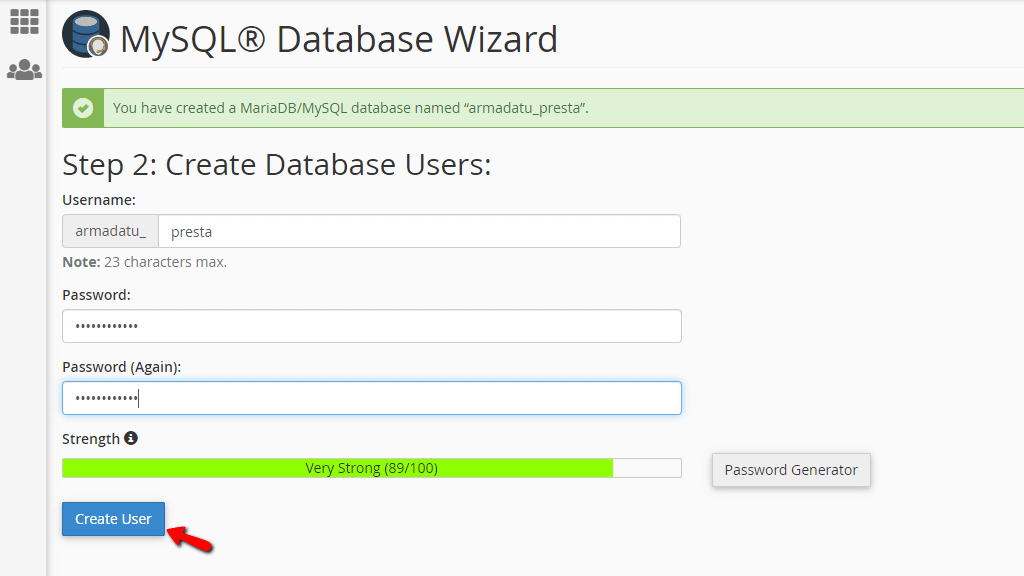 Creating the Database User