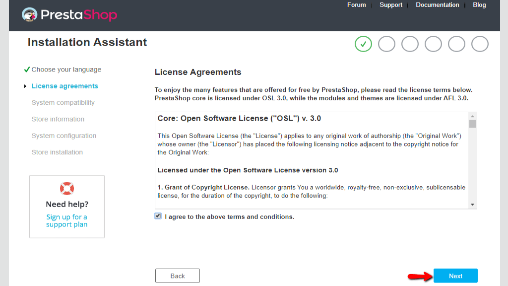 Agreeing to PrestaShop's terms