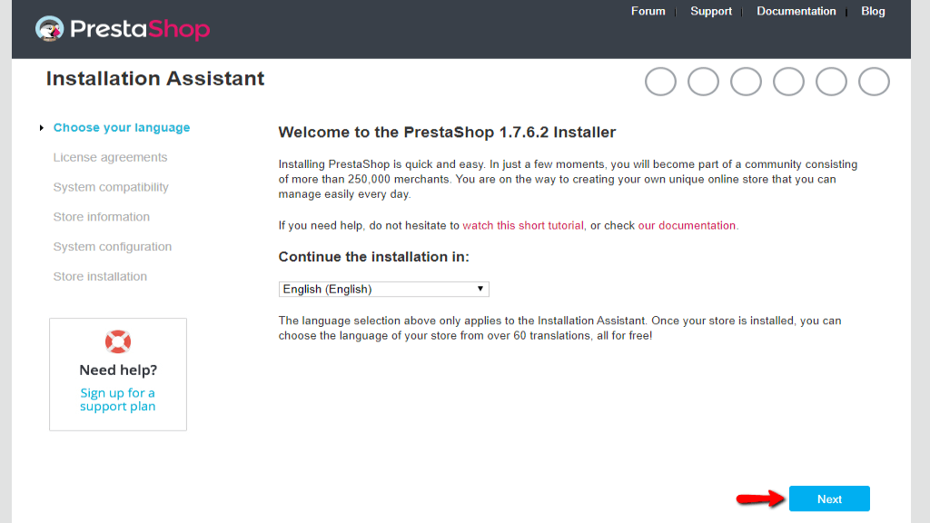 Selecting the installation language