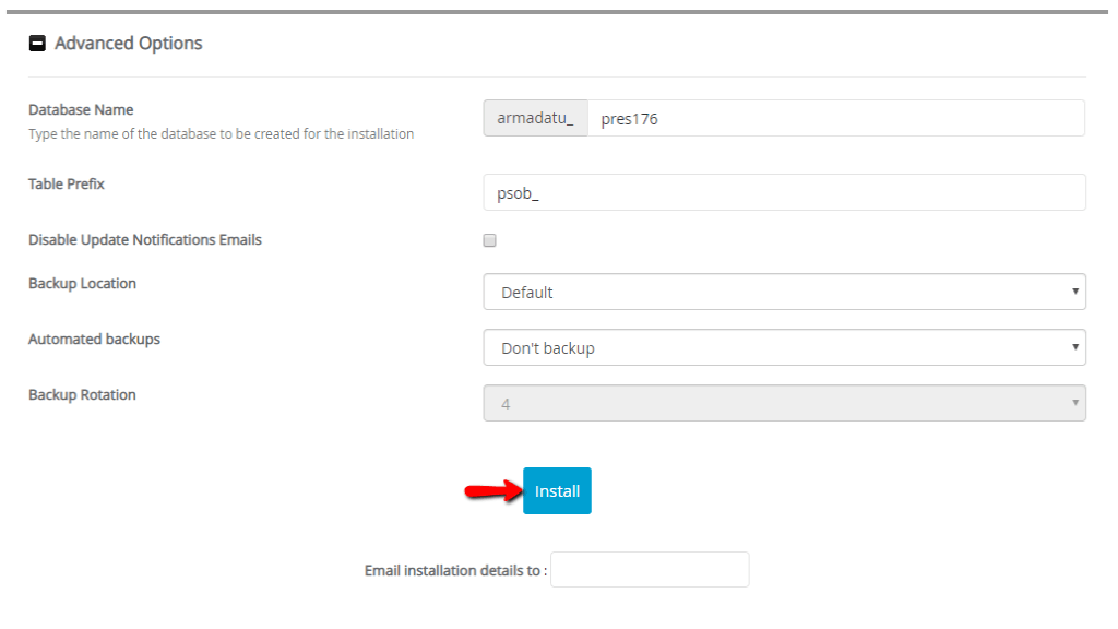 Advanced Options section