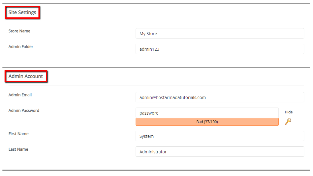 Site and Admin sections