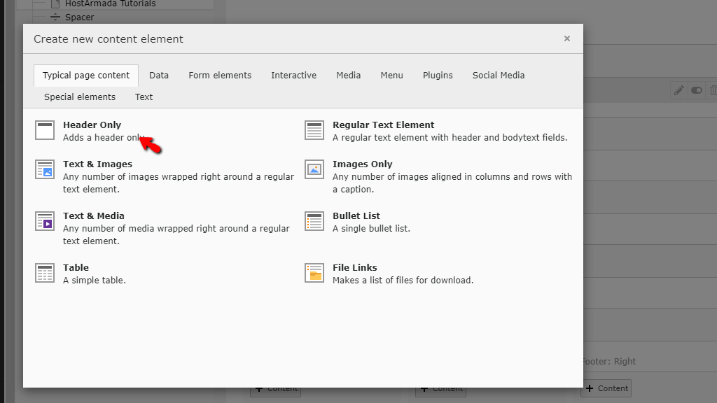Add Header Only element
