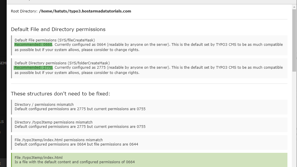 Recommended TYPO3 File/Folder Permissions