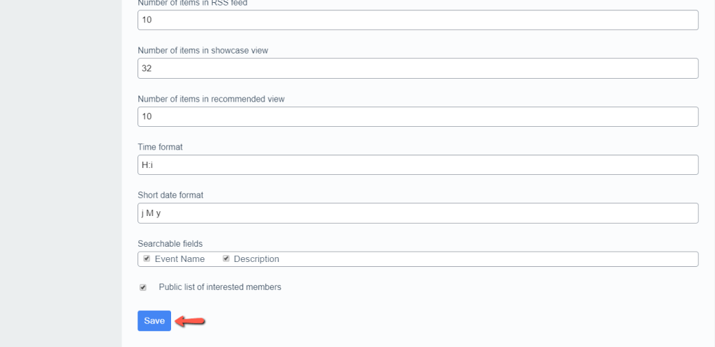 Save Event Module settings