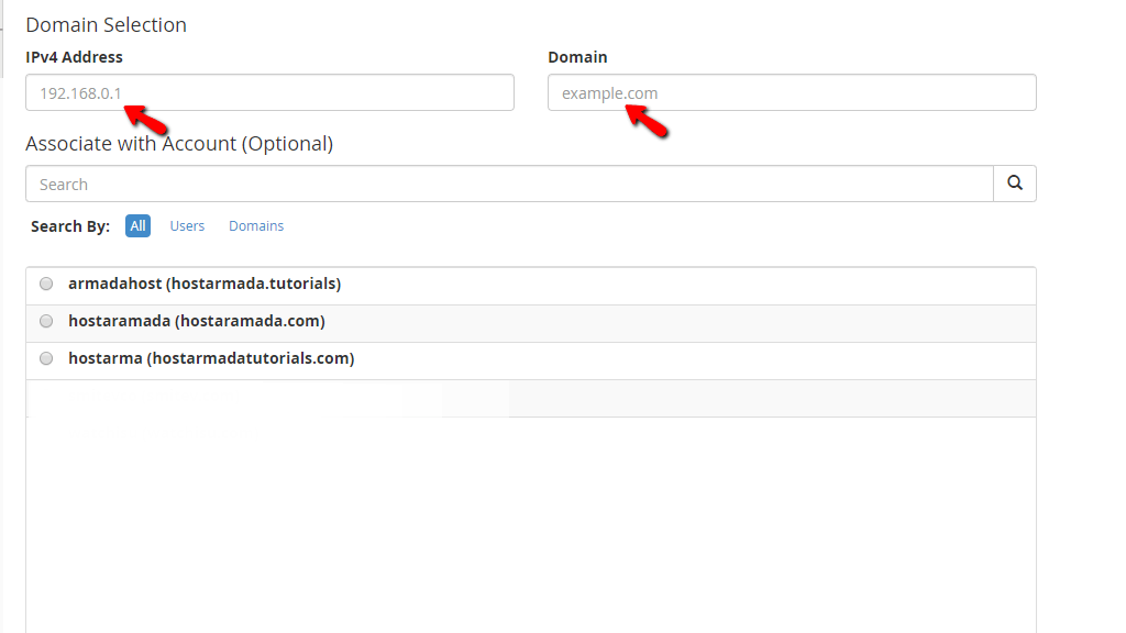 Entering an IP address and domain name
