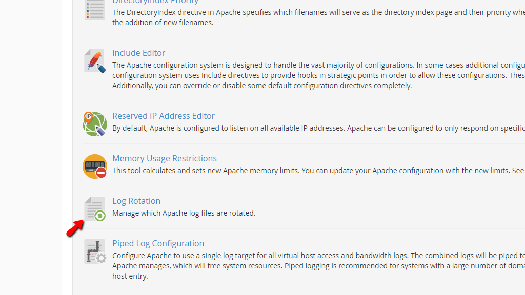Accessing the Log Rotation section