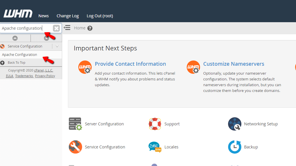 Accessing the Apache Configuration feature