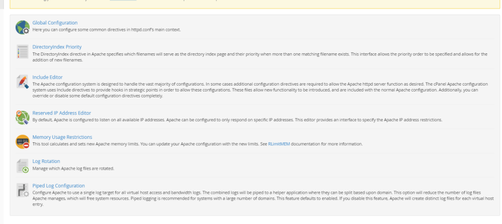 Apache Configuration feature overview