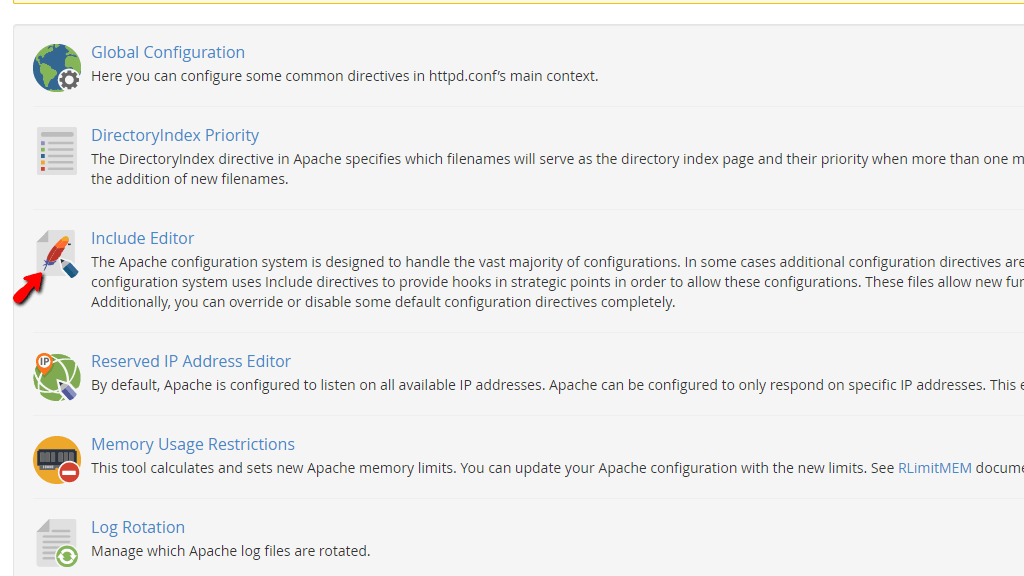 Accessing the Include Editor section