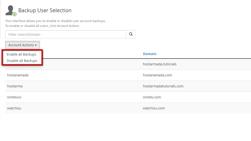 Selecting Account Actions