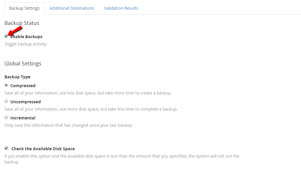 Enabling Backups