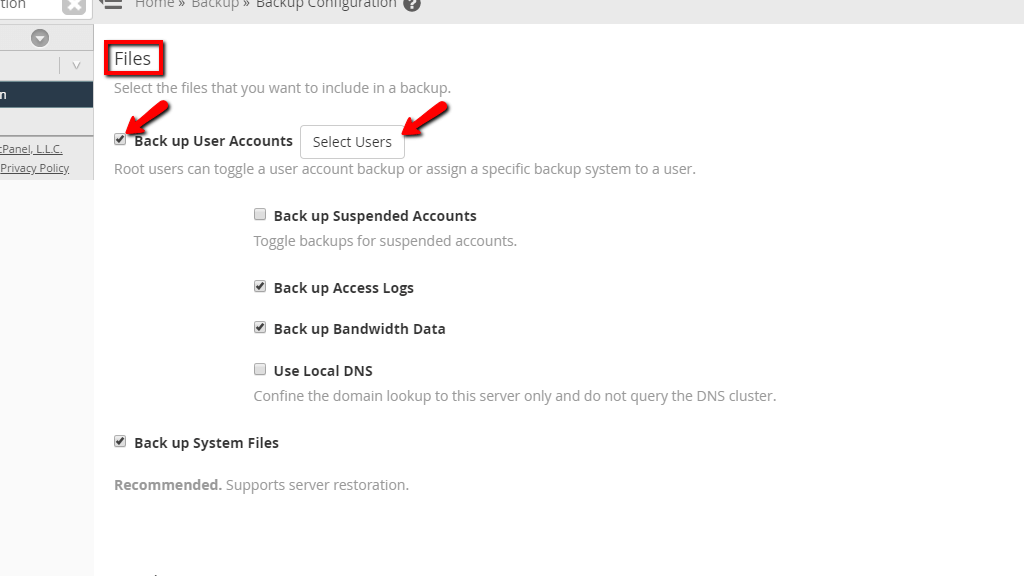 Configuring Backup User Account