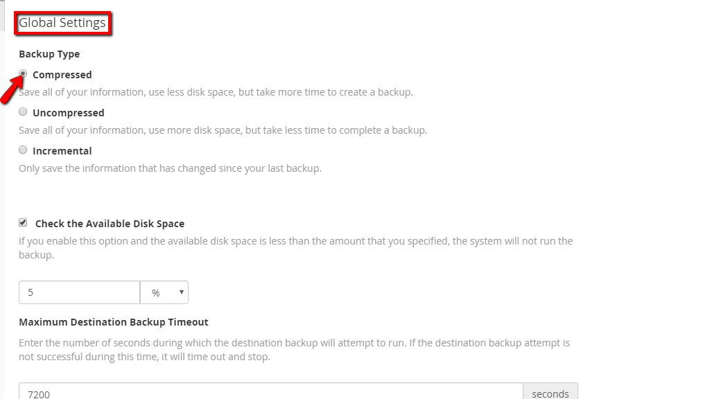 Selecting a Backup type