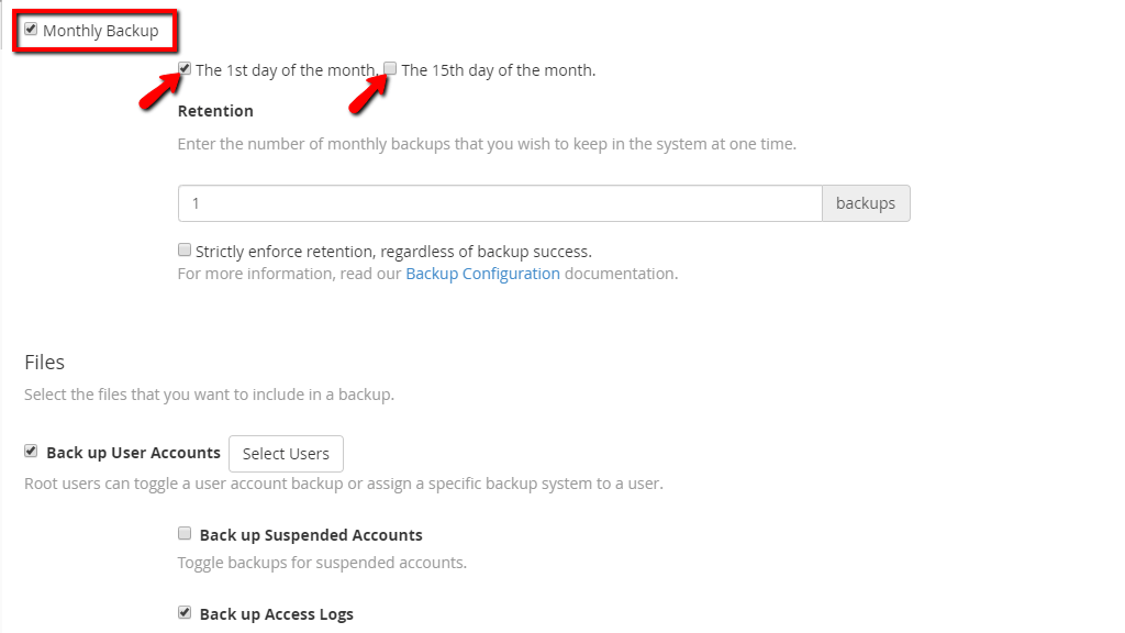 Configuring Monthly Backups