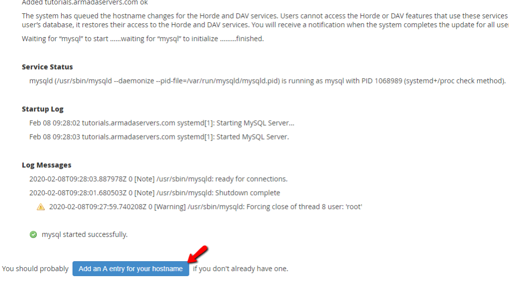 Add an A entry for your hostname