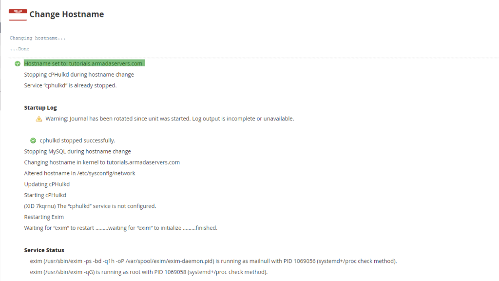 Server Hostname Changelog