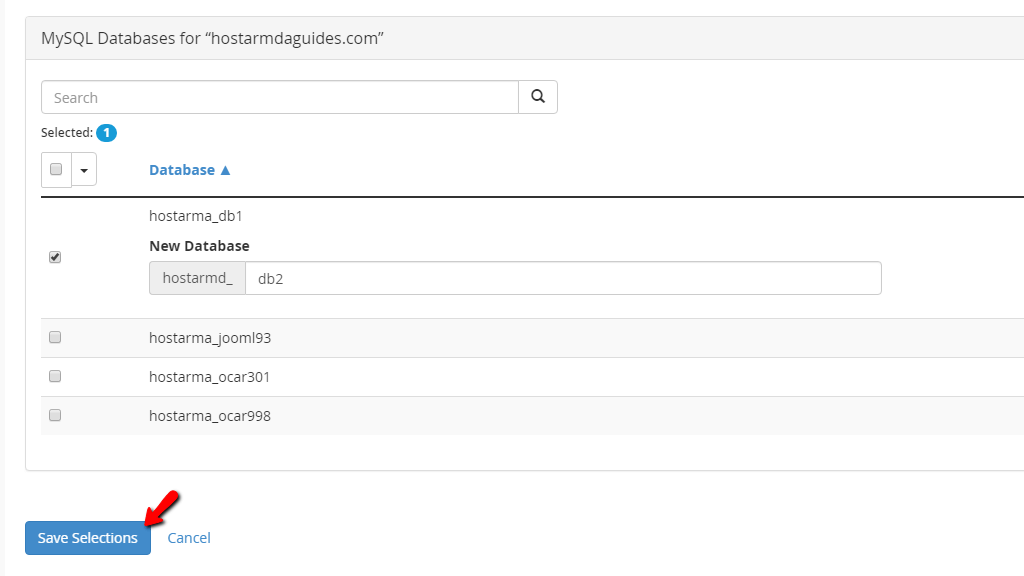 Saving the Copy database method selection