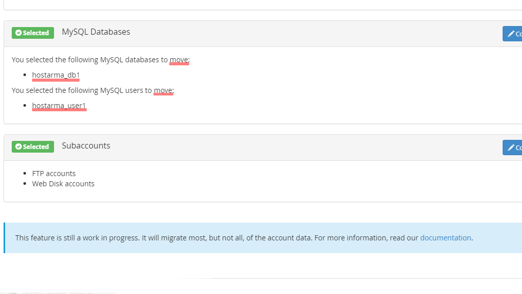 Move database method selected outcome