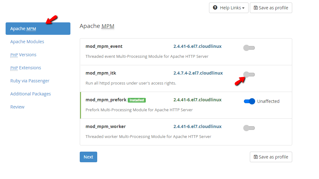 Apache MPM tab