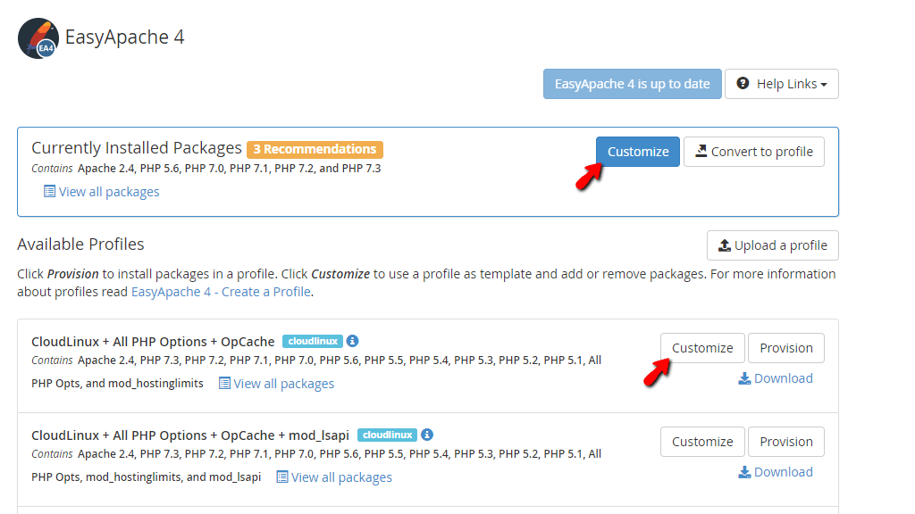 Customize Currently Installed Packages