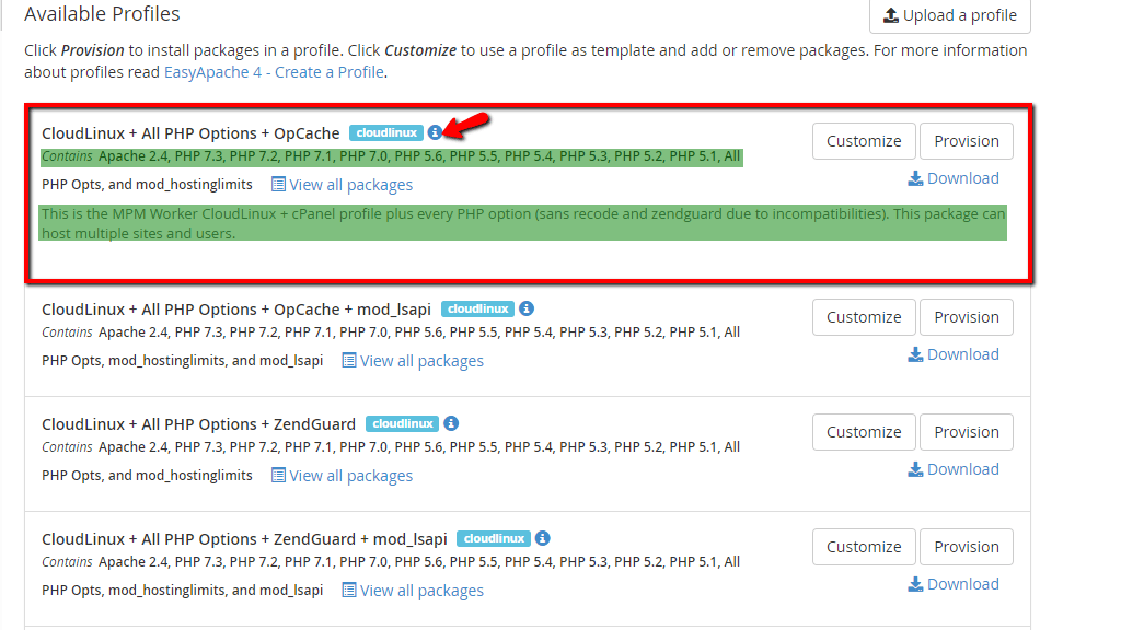 Available Profiles section