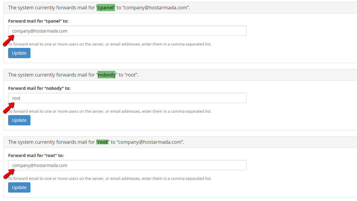 Configure system mail forwarding