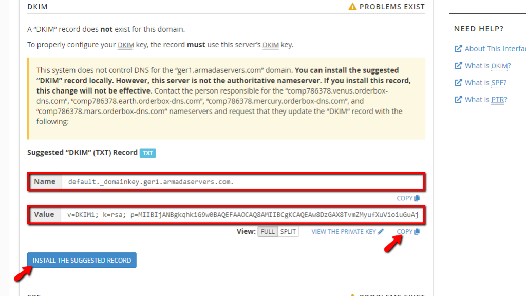 Suggested DKIM (TXT) Record