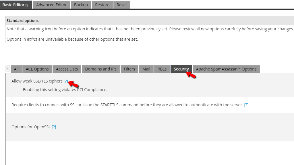 Security tab overview