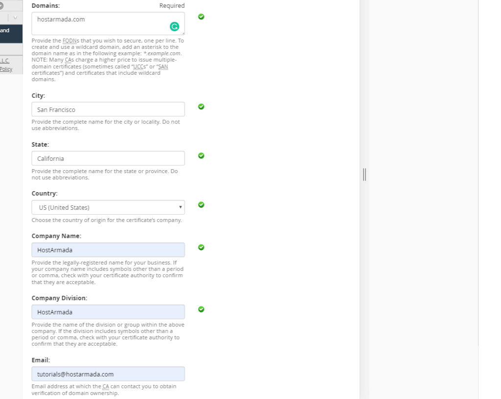 Certificate Information section